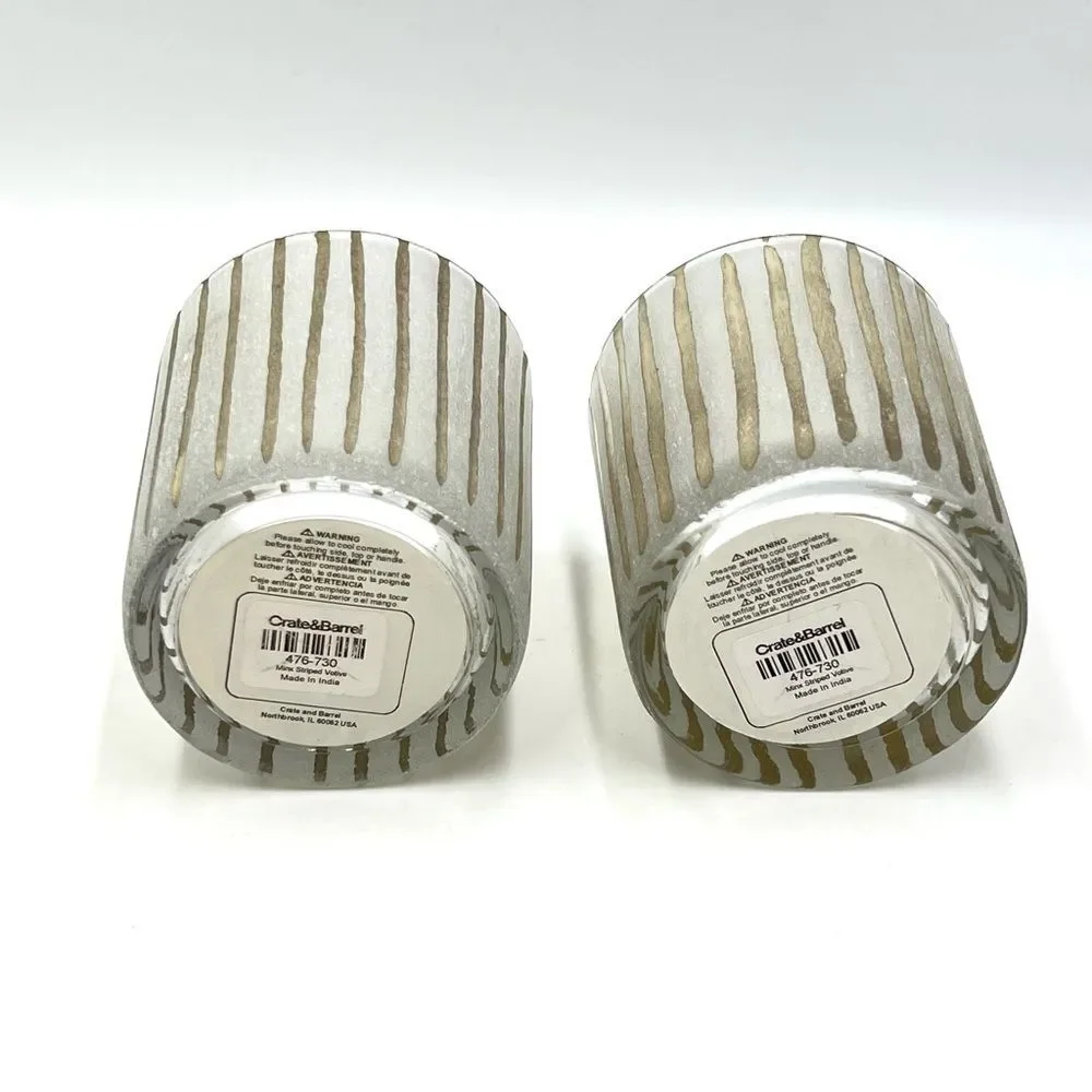 Pair‎ of Crate & Barrel - Minx Striped Votive Candle Holders - Two (2) Set NEW
